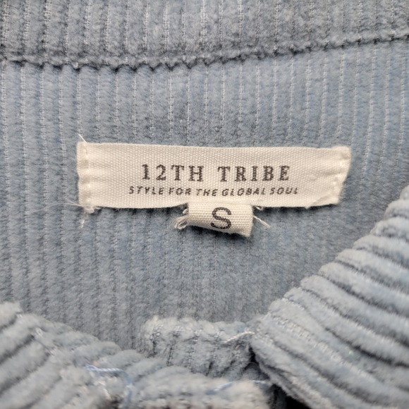 12th Tribe Cropped Corduroy Button Jacket Raw Hem Womens Small S Blue Trucker - Picture 5 of 10